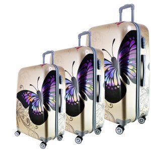 Комплект 3 броя PVC леки спинър- куфари 1309 BUTTERFLY GOLD - ПОЛИКАРБОН