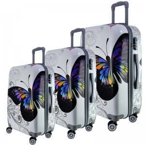 Комплект 3 броя PVC леки спинър- куфари 1309 BUTTERFLY WHITE - ПОЛИКАРБОН