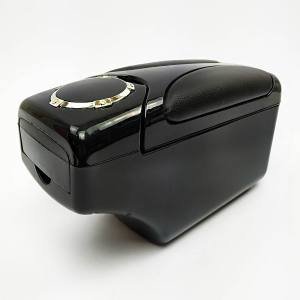 Стилно подлакътно барче 75319-SBK за кола с кожени и хромирани елементи, магнитно затваряне и поставка за чаша