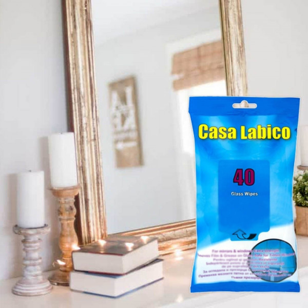Почистващи мокри кърпички за стъкло Casa Labico с ЛИМОН - ефективно премахване на петна, 40 бр.