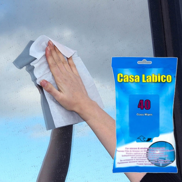 Почистващи мокри кърпички за стъкло Casa Labico с ЛИМОН - ефективно премахване на петна, 40 бр.