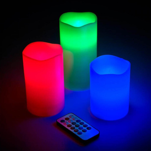 Три LED свещи от восък LUMA CANDLES със сменящи се цветове и дистанционно