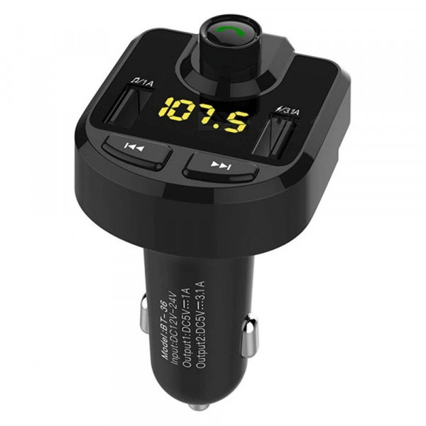 Мощен атвтомобилен Bluetooth трансмитер Car Kit BT36, с USB зарядно, 12-24V