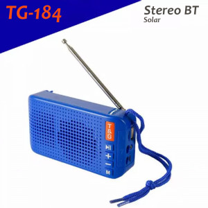 Мощна соларна BT колонка Stereo TG-184 СИНЯ - портативна, безжична, поддържа TWS