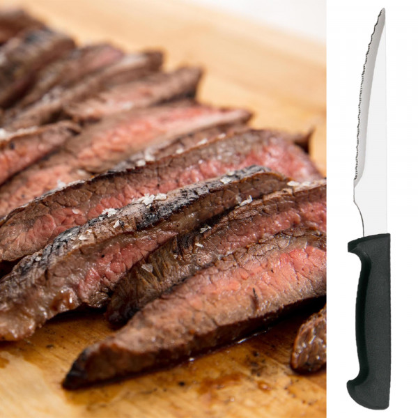 Комплект 6бр. неръждаеми ножчета за стек с назъбени остриета, 22см. черна, пластмасова дръжка