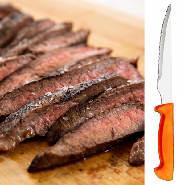 Комплект 6бр. неръждаеми ножчета за стек с назъбени остриета, 22см. цветна, пластмасова дръжка