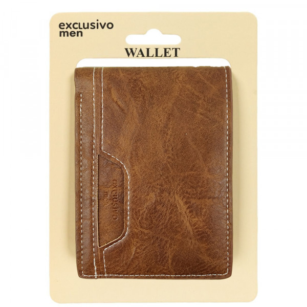 Елегантен мъжки портфейл Exclusivo Men - еко кожа, КАФЯВ с 2 главни отделения и 11 джоба