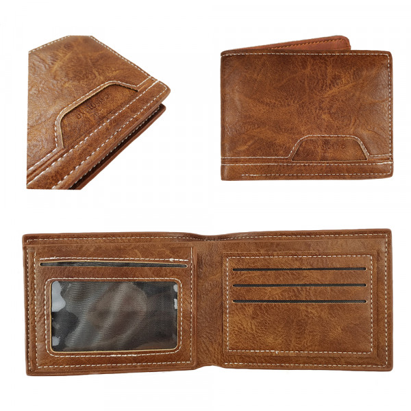 Елегантен мъжки портфейл Exclusivo Men - еко кожа, КАФЯВ с 2 главни отделения и 11 джоба