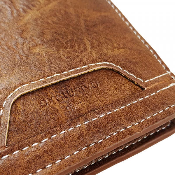 Елегантен мъжки портфейл Exclusivo Men - еко кожа, КАФЯВ с 2 главни отделения и 11 джоба