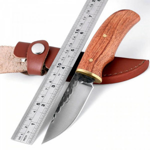 Ръчно изработен компактен ловен нож CLASSIC COMPACT BRONZE, дървена дръжка,  кожена кания