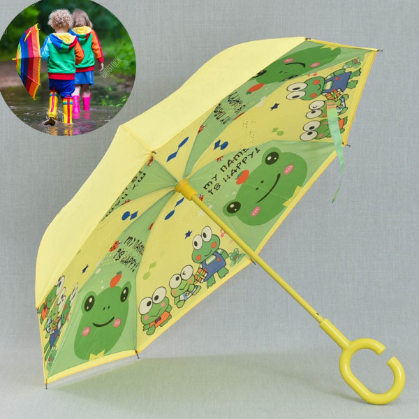 Детски ветроупорен чадър 22806 YELLOW FROG, затварящ се наобратно