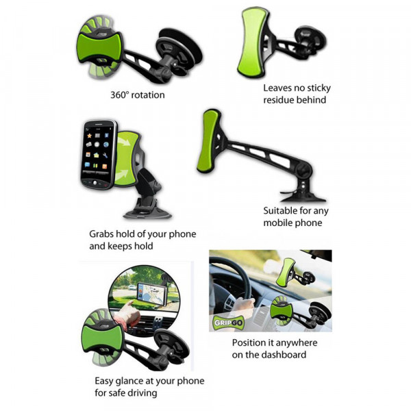 Вакуумна авто стойка за телефон с НАНО ЛЕПЕНКА GRIP GO, с дълго регулируемо рамо