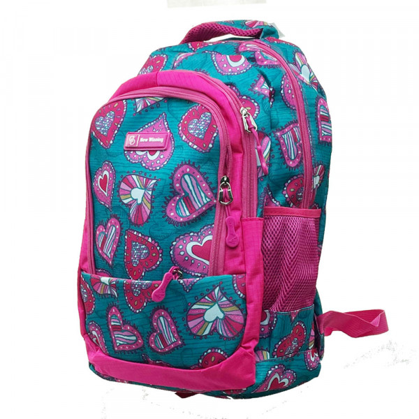 Ученическа раница GREEN-PINK HEARTS 3451, вис. 42 см