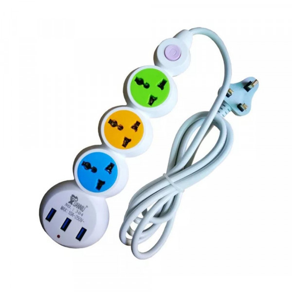 Великолепен троен разклонител - 3 контакта и 3 USB гнезда за зареждане, BFO1