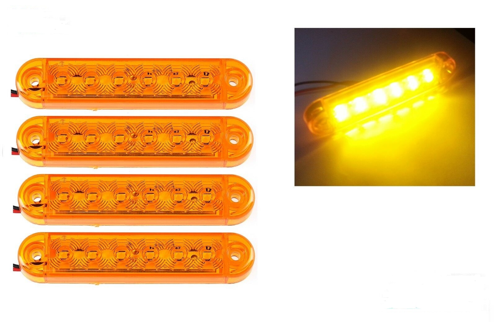 ЛЕД LED Оранжев Диоден Маркер Габарит Токос със 6 светодиода за камион ремарке бус ван 12V-24V