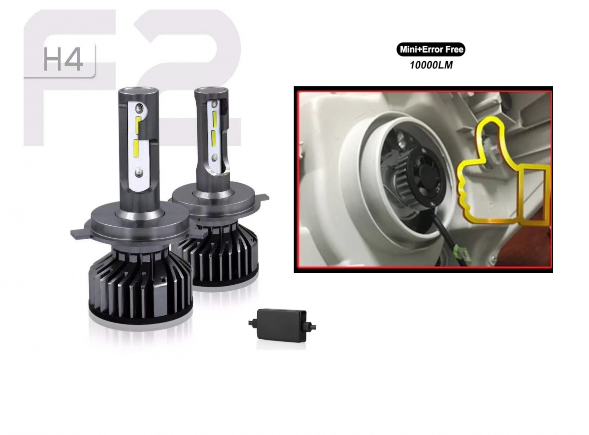 Комплект Умалени Мини Лед Led Диодни Крушки H4 Х4 12V 24V 72W 10000lm За Фарове Can Bus без Грешки