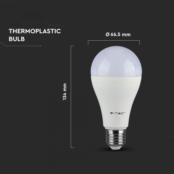 ТОП LED крушка VTAC 9W 6400K студено бяла, Е27, A60, термопластик, нечуплива, 24 мес. гар.