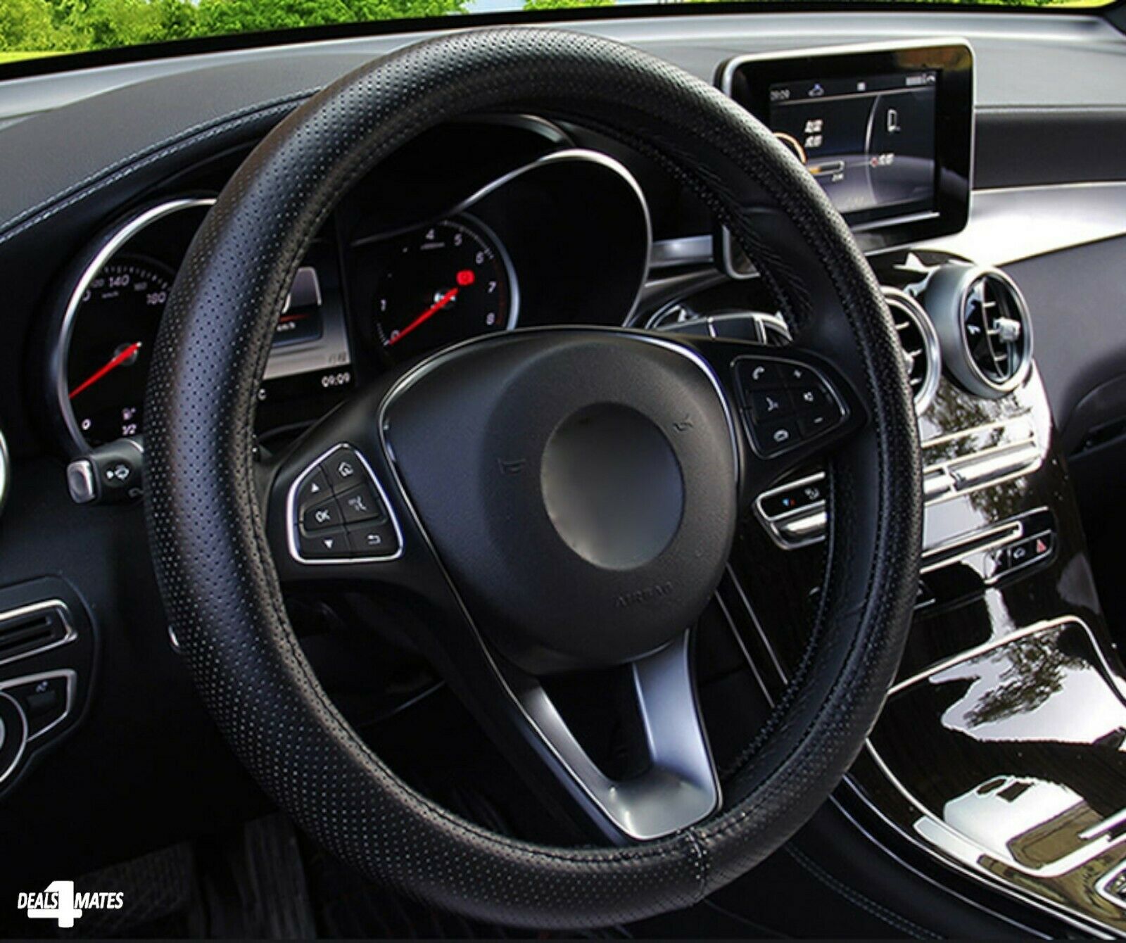 Универсален Перфориран Калъф За Волан, Черен цвят, Еко Кожа, За Автомобил Бус Джип SUV