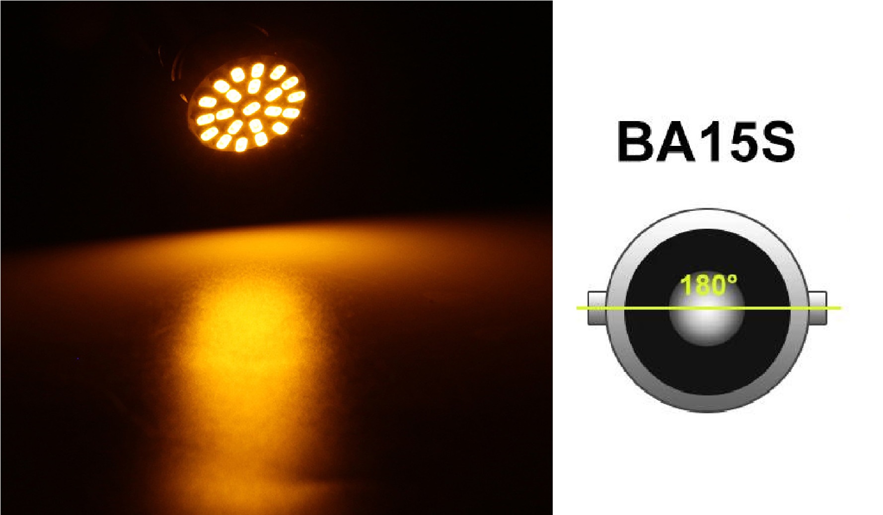 LED Лед Крушки, 8 SMD, BA15S 1156 (P21W), Срещуположни пинове (180°), Opposite, 12V, Оранжева, Жълта Светлина