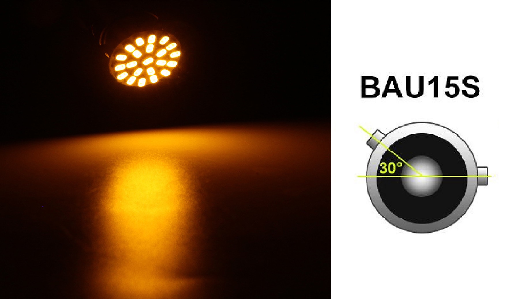 LED Лед Крушки, 8 SMD, BA15S 1156 (P21W), Асиметрични, Разминати пинове (150°) , Offset, 12V, Оранжева, Жълта Светлина