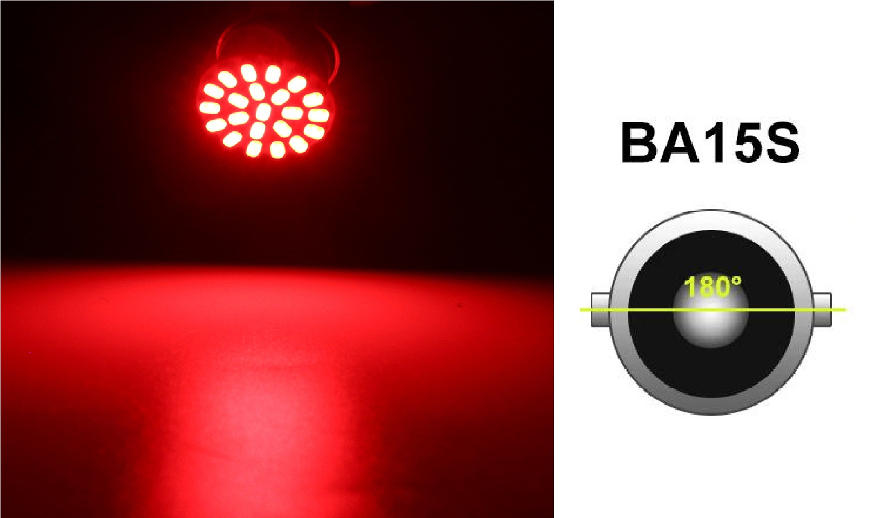 LED Лед Крушки, 8 SMD, BA15S 1156 (P21W), Срещуположни пинове (180°), Opposite, 12V, Червена Светлина