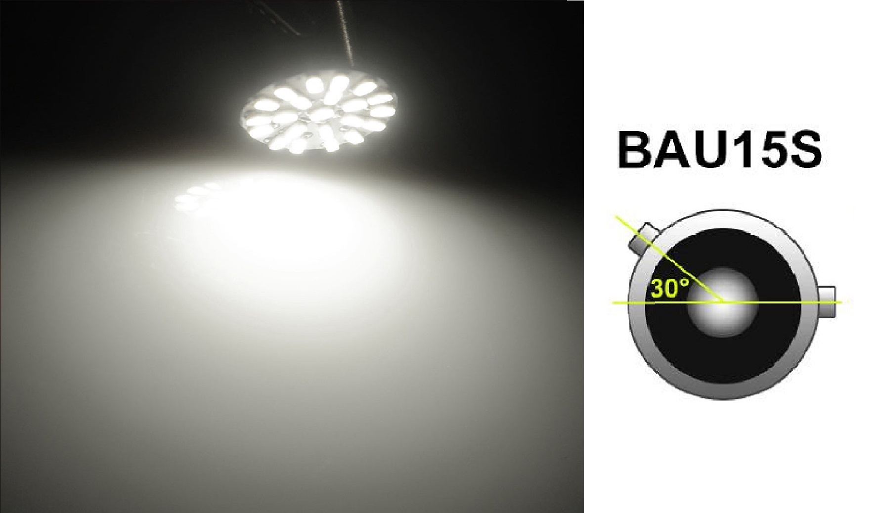 LED Лед Крушки, 8 SMD, BAU15S 1156 (P21W), Асиметрични, Разминати пинове (150°) , Offset, 12V, Бяла Светлина