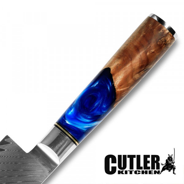 Професионален кухненски нож DAMASK CUTLER BLUE COMPACT J010, компактен, универсален, супер издръжлив, 23.3 см, BF22