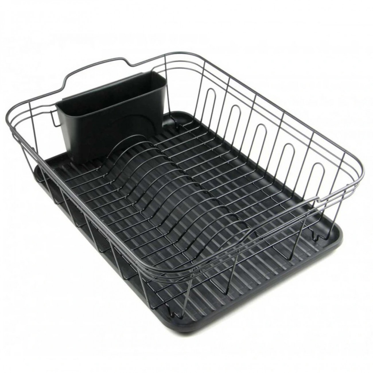 Сушилник за съдове Kinghoff KH 1354, 45х35.5х16.5 см, Тава, Приставка за прибори, Черен