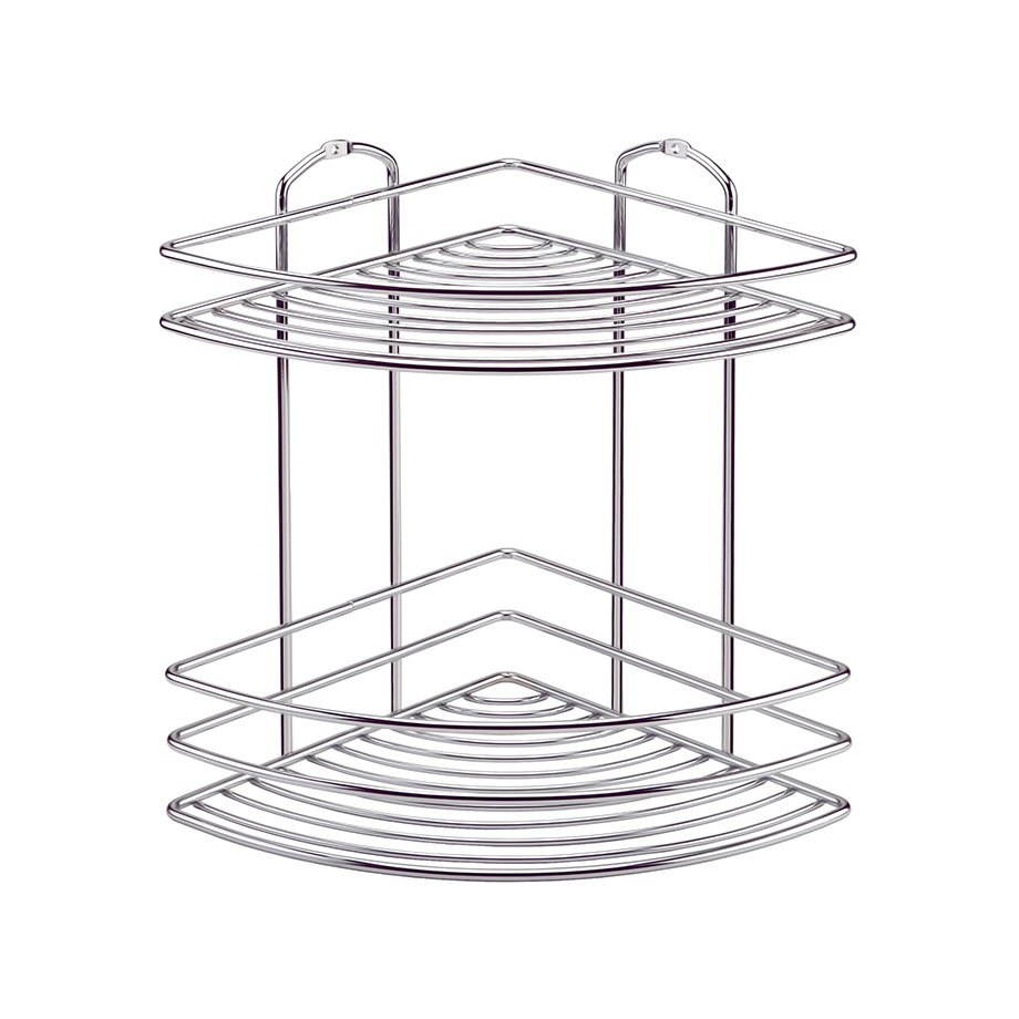 Ъглова етажерка за баня на 2 нива TEKNO TEL BK 022, 21х21х28 см, Закрепване с дюбел, Хром