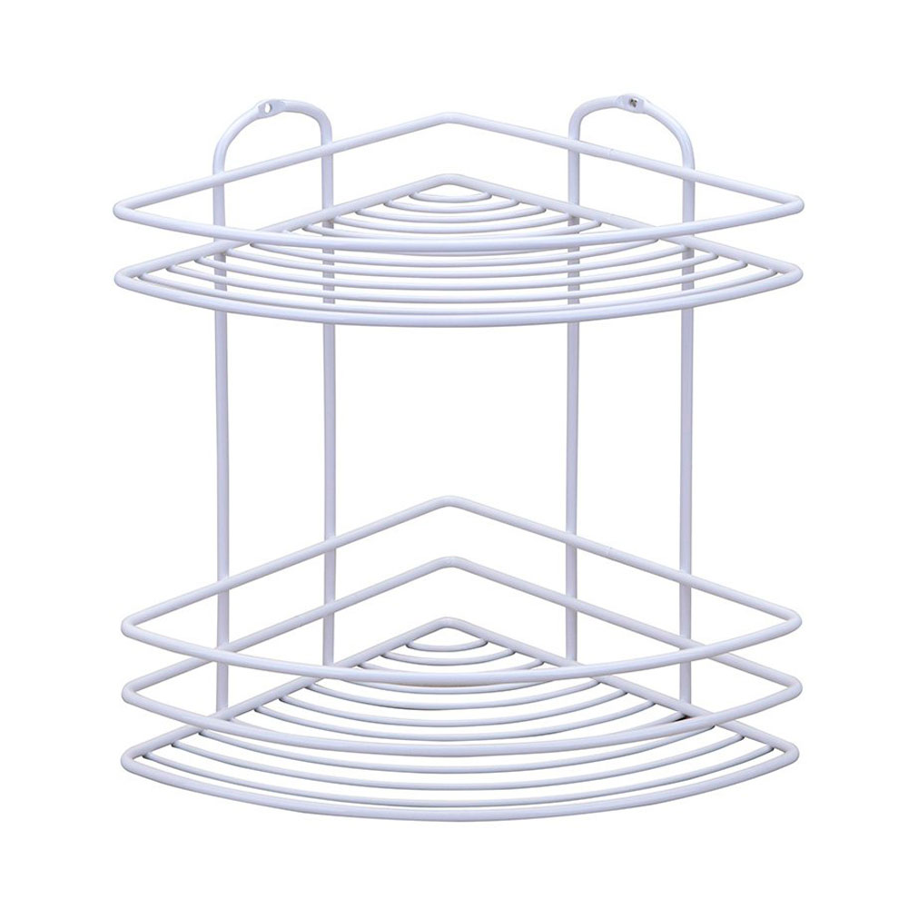 Ъглова етажерка за баня на 2 нива TEKNO TEL BK 022, 21х21х28 см, Закрепване с дюбел, Бял