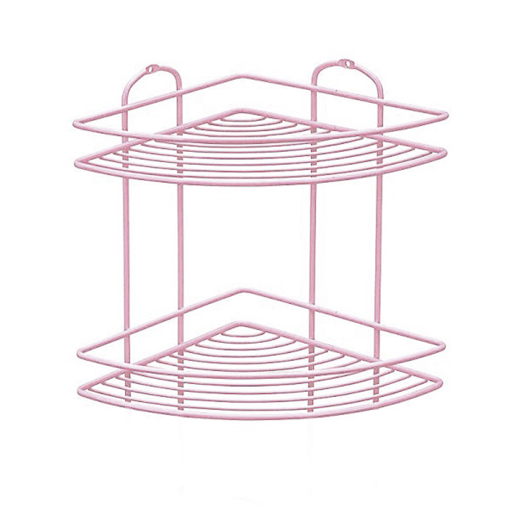 Ъглова етажерка за баня на 2 нива TEKNO TEL BK 022P, 21х21х28 см, Закрепване с дюбел, Розов