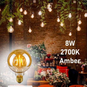 8W Голяма ретро винтидж LED крушка E27, LED BULB 2700K,  огледална повърхност, amber кехлибар, винтидж крушка, BF22