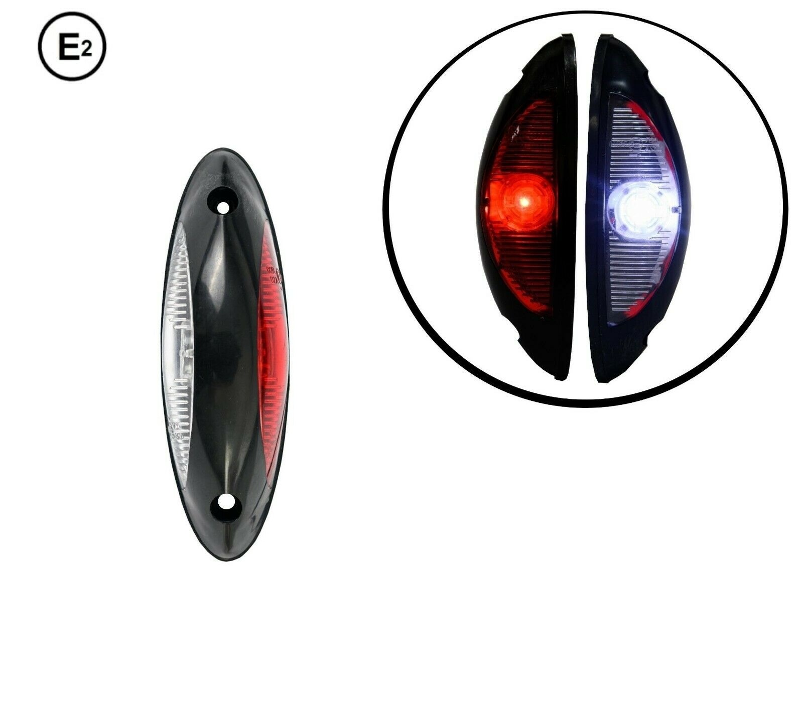 Универсален LED Светодиоден Страничен Габарит Маркер червено-бяло с плоска основа за вертикален монтаж за каравана, кемпер12-24V
