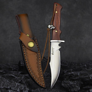 Ръчно изработен бутиков ловен нож KNIFE COMPACT 19.7 см,  с ръчно изработенa коженa кания и подаръчна кутия