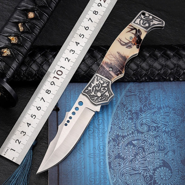 Бутиков сгъваем ловен нож ОЛЕНь, стомана 7CR17MOV, 56HRc, BF22