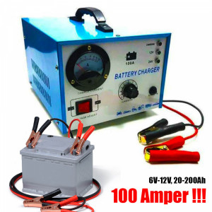 Проф.100 ампера мощно автозарядно за акумулатори, зареждащ 12-24V,  20-200Ah, брутална мощност