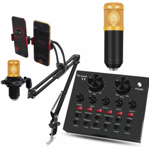 Професионален смесителен пулт BM800 V8 Pro Audio Studio Recording- пълен стриминг комплект- външна звукова карта с кондензаторен микрофон