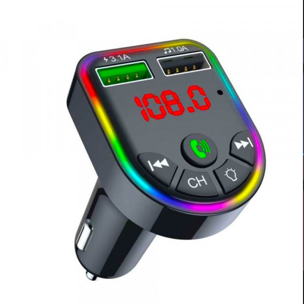 FM авто аудио трансмитер F5 с RGB светлини, Bluetooth, micro SD, USB