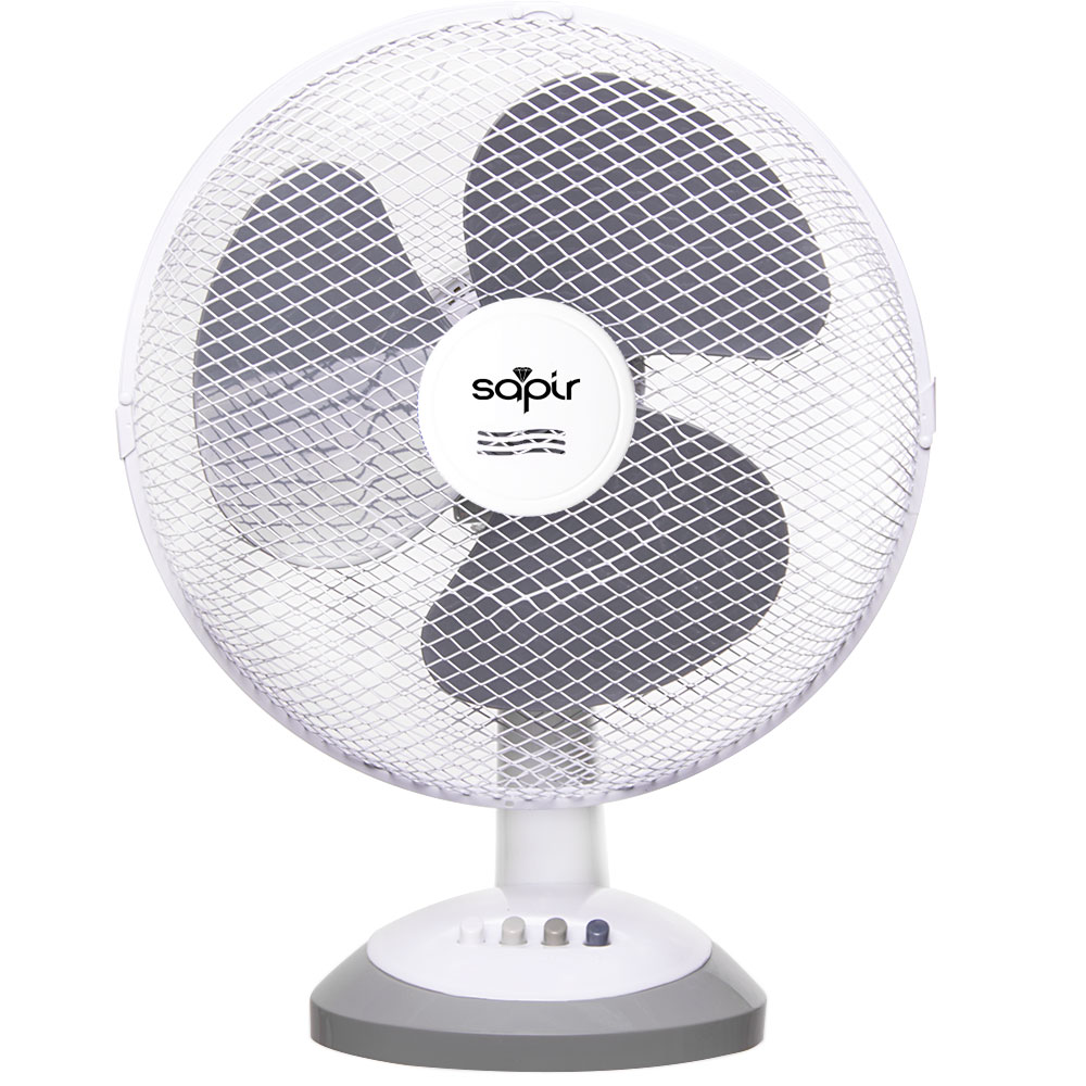 Настолен вентилатор SAPIR SP 1760 DC12, 30W, 30 см, 3 скорости, Вертикално наклоняване, Бял/сив