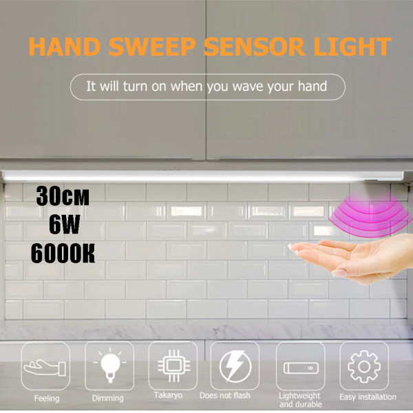 30см LED тяло 6W 6000К със сензор за движение и бутон за регулиране на светлината, USB захранване