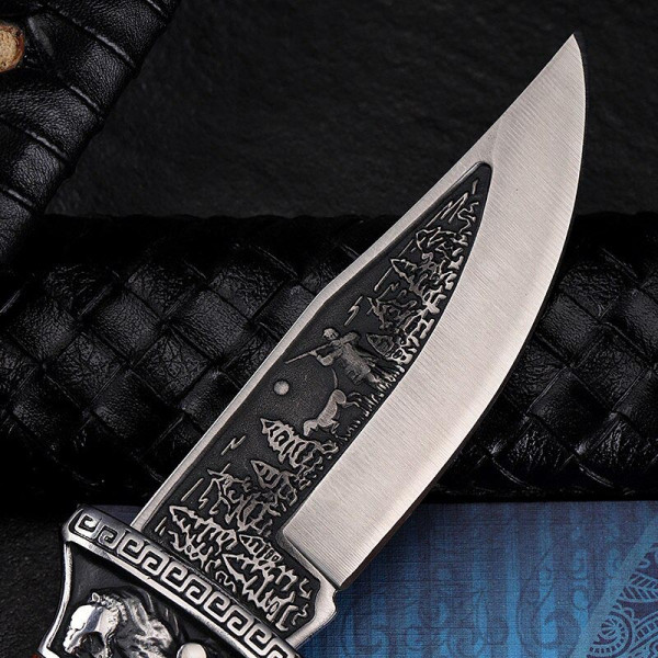 Класен сгъваем ловен нож HUNTING TIGER PEARL, стомана 440C, кожена кания телешки бланк