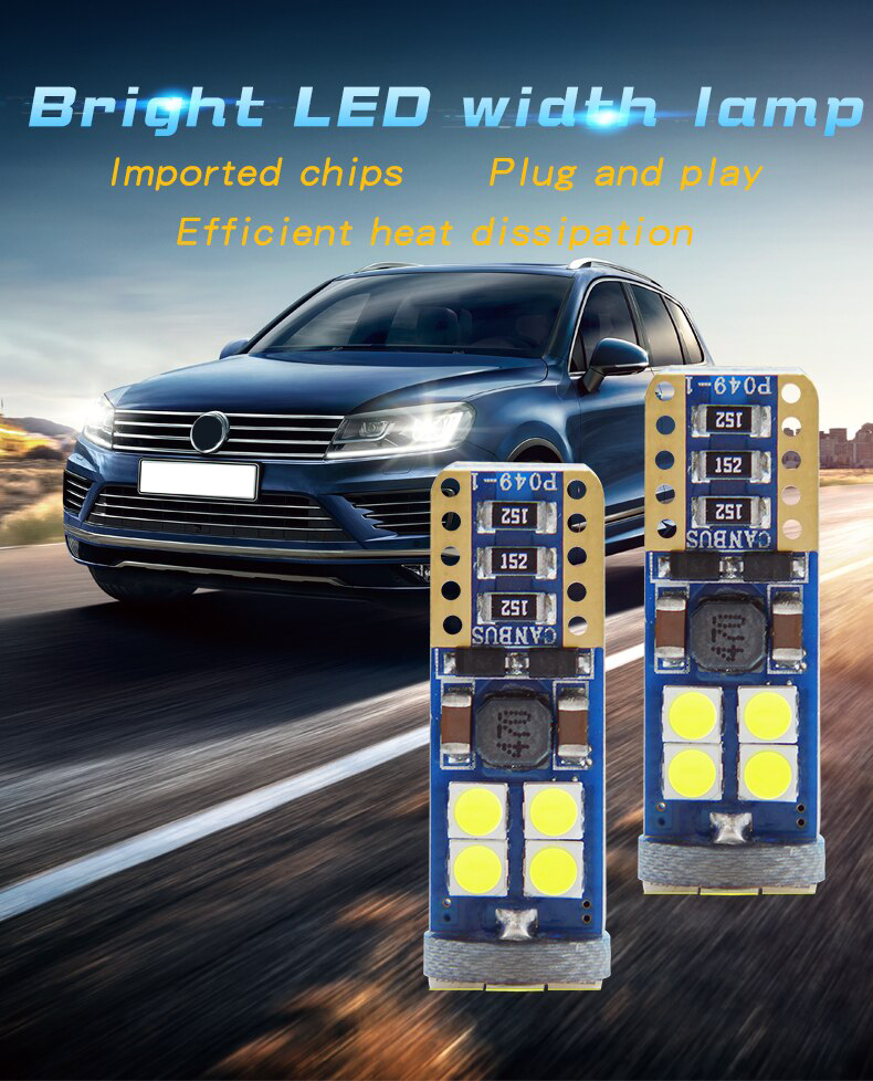 Комплект от 2 броя T10 Led крушки, 12 SMD светодиода, W5W, Canbus, 12V, бяла светлина 6000K