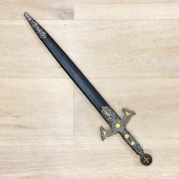 Богато инкрустиран кръстоносен меч SILVER & GOLD 0501, среден размер, 60 см с твърда ножница кожа и метал