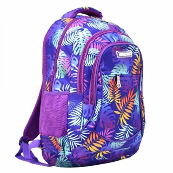 Голяма ученическа раница Durable 1825 PURPLE LEAVES с много джобчета и дишащ гръб, свеж десен, 44 см