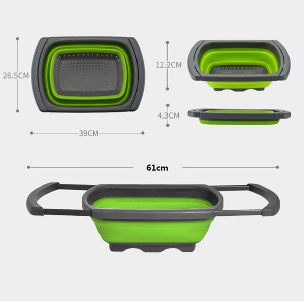 Удобен сгъваем силиконов гевгир-кошница GREEN DRAIN BASKET, практичен с разтегателни дръжки, висококачествена изработка и материали