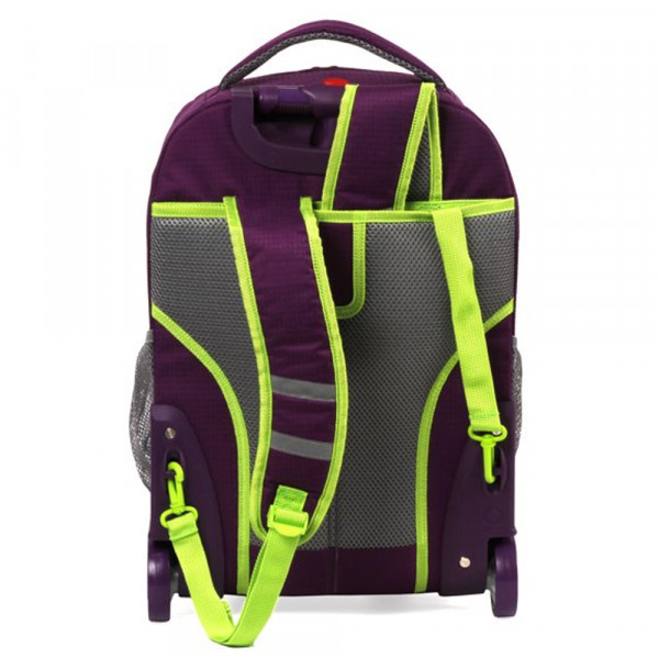 Ученическа раница с колелца PURPLE/GREEN 2108 и телескопична дръжка за теглене, 50см