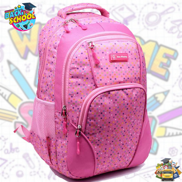 Ученическа раница "New Wining" PINK 3458, непромокаема, с много джобчета, розова