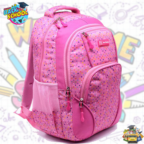 Ученическа раница "New Wining" PINK 3458, непромокаема, с много джобчета, розова