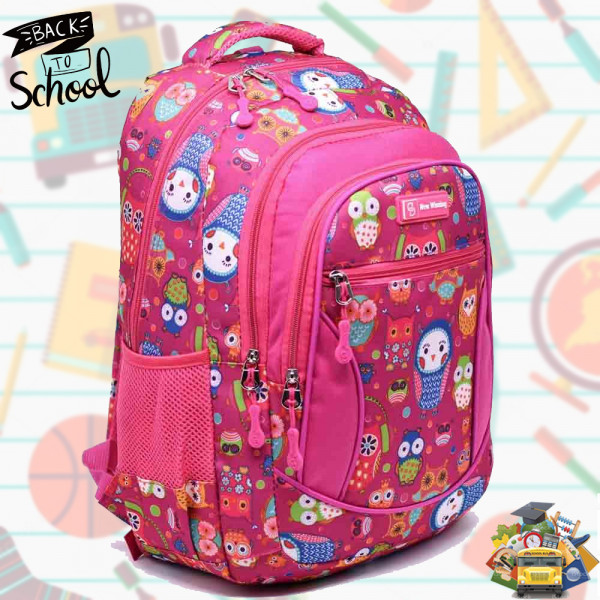 Ученическа раница "New Wining" OWLS 3457 непромокаема, с много джобчета, розова