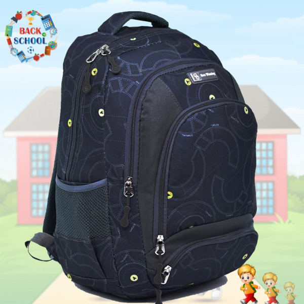 Ученическа раница "New Wining" DARK BLUE 3450 непромокаема, с много джобчета, свеж десен, тъмно синя